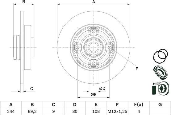 BOSCH 0 986 479 F74 - Тормозной диск с подшипником задн Лев/Прав DS DS 3 CITROEN C3 AIRCROSS II, C3 III, C4 CACTUS, DS3 OP autosila-amz.com