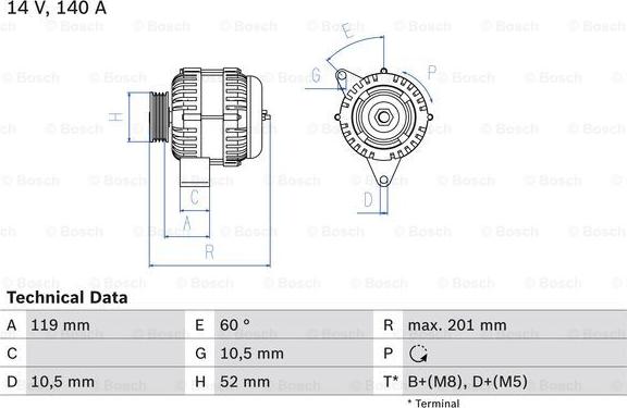 BOSCH 0 986 046 190 - Генератор autosila-amz.com