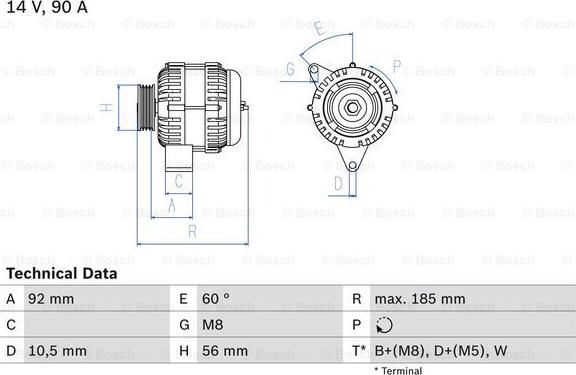 BOSCH 0 986 040 180 - Генератор 14v, 90a autosila-amz.com