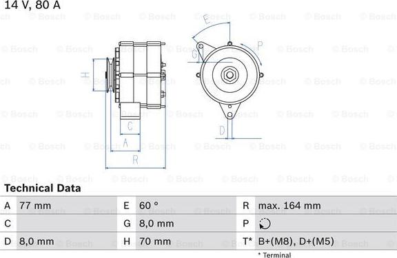 BOSCH 0 986 034 110 - Генератор 14v, 80a autosila-amz.com