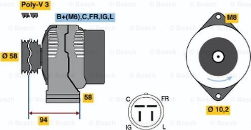 BOSCH 0 986 038 551 - Генератор autosila-amz.com