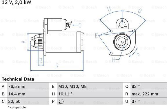 BOSCH 0 986 023 530 - Стартер (12V, 2,2kW) NISSAN NV400, PRIMASTAR, QASHQAI I, X-TRAIL OPEL MOVANO B, VIVARO RENAULT ESPAC autosila-amz.com