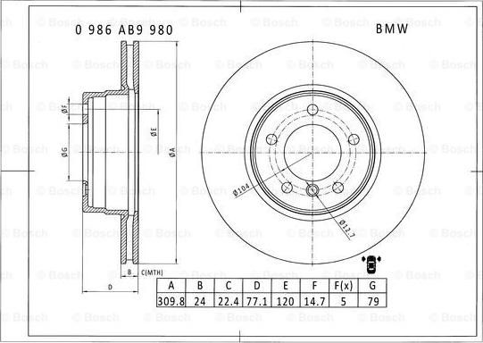 BOSCH 0 986 AB9 980 - Тормозной диск autosila-amz.com