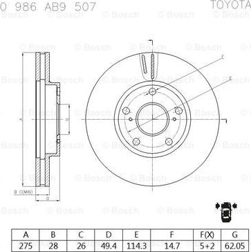 BOSCH 0 986 AB9 507 - Тормозной диск autosila-amz.com