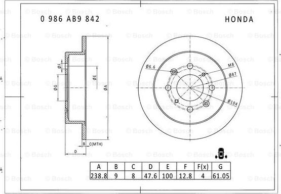 BOSCH 0 986 AB9 842 - Тормозной диск autosila-amz.com
