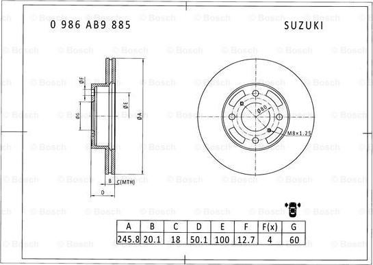 BOSCH 0 986 AB9 885 - Тормозной диск autosila-amz.com