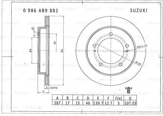 BOSCH 0 986 AB9 882 - Тормозной диск autosila-amz.com
