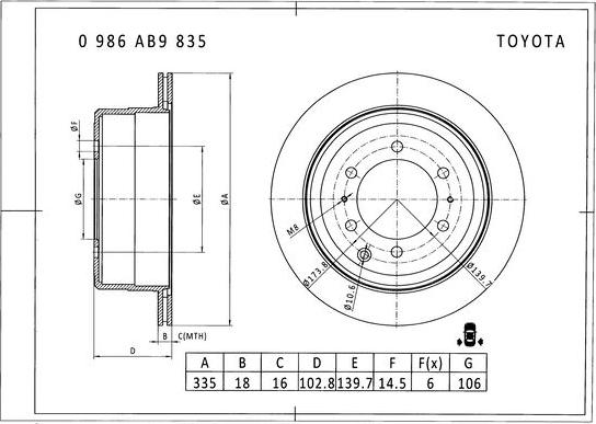 BOSCH 0 986 AB9 835 - Тормозной диск autosila-amz.com
