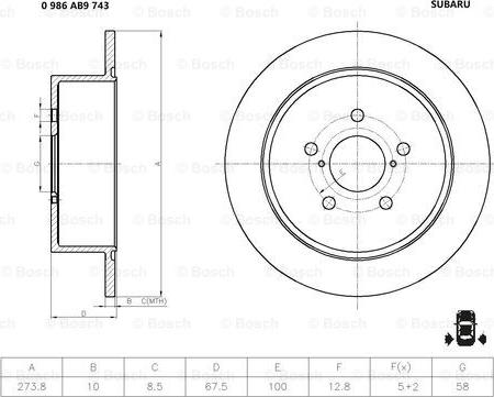 BOSCH 0 986 AB9 743 - Тормозной диск autosila-amz.com