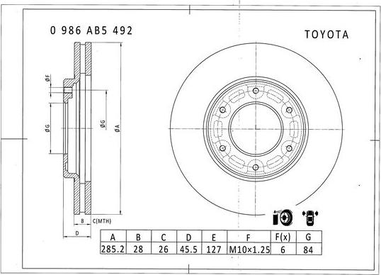 BOSCH 0 986 AB5 492 - Тормозной диск autosila-amz.com