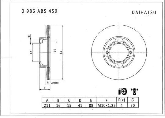 BOSCH 0 986 AB5 459 - Тормозной диск autosila-amz.com