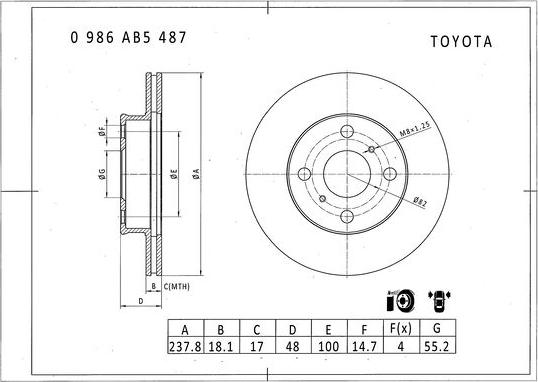 BOSCH 0 986 AB5 487 - Тормозной диск autosila-amz.com