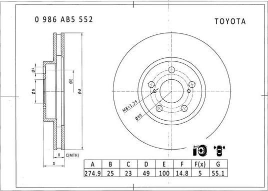 BOSCH 0 986 AB5 552 - Тормозной диск autosila-amz.com
