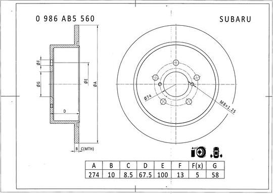 BOSCH 0 986 AB5 560 - Тормозной диск autosila-amz.com