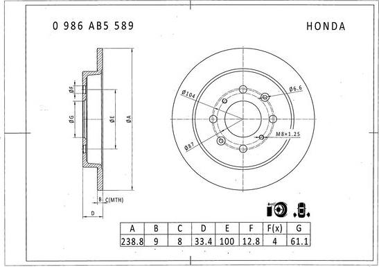 BOSCH 0 986 AB5 589 - Тормозной диск autosila-amz.com