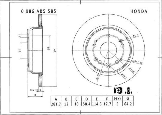 BOSCH 0 986 AB5 585 - Тормозной диск autosila-amz.com