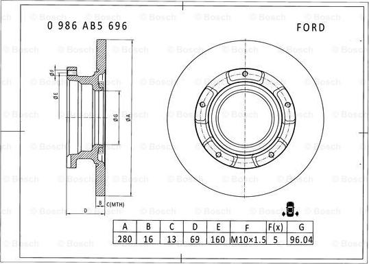 BOSCH 0 986 AB5 696 - Тормозной диск autosila-amz.com