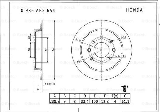 BOSCH 0 986 AB5 654 - Тормозной диск autosila-amz.com