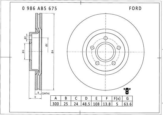 BOSCH 0 986 AB5 675 - Тормозной диск autosila-amz.com