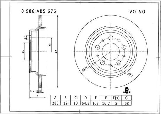 BOSCH 0 986 AB5 676 - Тормозной диск autosila-amz.com