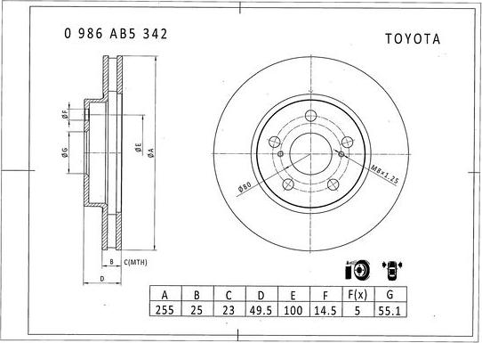 BOSCH 0 986 AB5 342 - Тормозной диск autosila-amz.com