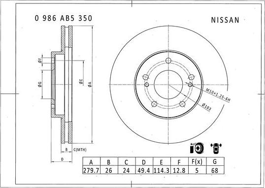 BOSCH 0 986 AB5 350 - Тормозной диск autosila-amz.com