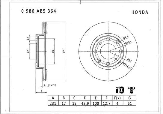 BOSCH 0 986 AB5 364 - Тормозной диск autosila-amz.com