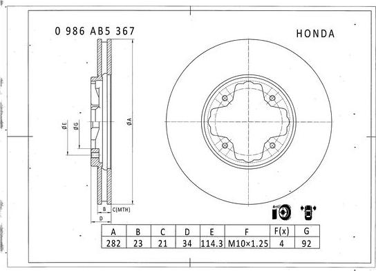 BOSCH 0 986 AB5 367 - Тормозной диск autosila-amz.com