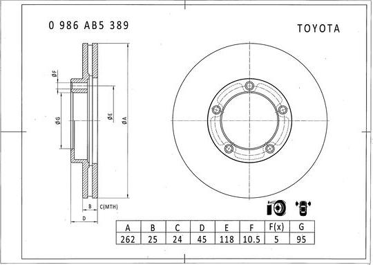 BOSCH 0 986 AB5 389 - Тормозной диск autosila-amz.com