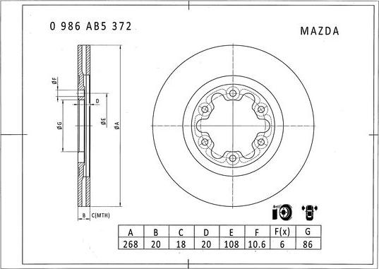 BOSCH 0 986 AB5 372 - Тормозной диск autosila-amz.com
