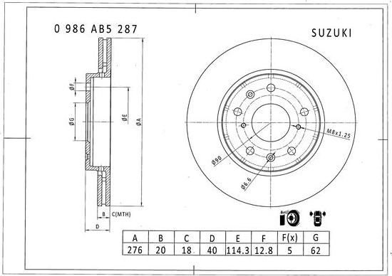 BOSCH 0 986 AB5 287 - Тормозной диск autosila-amz.com