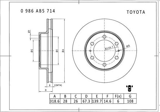BOSCH 0 986 AB5 714 - Тормозной диск autosila-amz.com