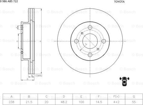 BOSCH 0 986 AB5 722 - Тормозной диск autosila-amz.com