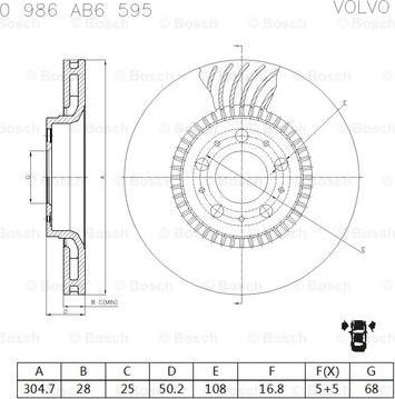 BOSCH 0 986 AB6 595 - Тормозной диск autosila-amz.com