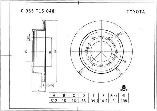 BOSCH 0 986 T15 048 - Тормозной диск autosila-amz.com