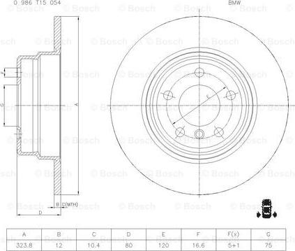 BOSCH 0 986 T15 054 - Тормозной диск autosila-amz.com