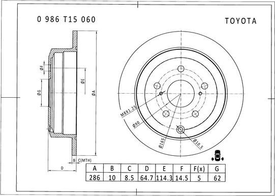 BOSCH 0 986 T15 060 - Тормозной диск autosila-amz.com