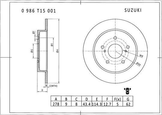 BOSCH 0 986 T15 001 - Тормозной диск autosila-amz.com