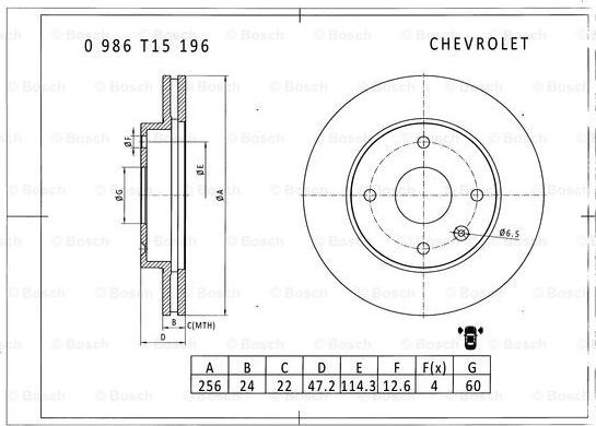 BOSCH 0 986 T15 196 - Тормозной диск autosila-amz.com