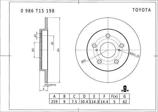 BOSCH 0 986 T15 198 - Тормозной диск autosila-amz.com
