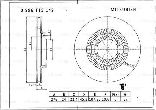 BOSCH 0 986 T15 149 - Тормозной диск autosila-amz.com