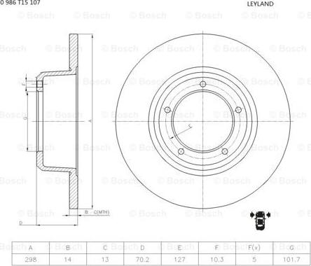 BOSCH 0 986 T15 107 - Тормозной диск autosila-amz.com