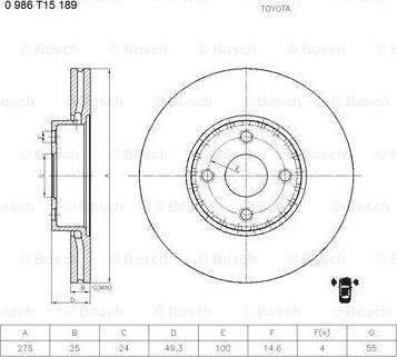 BOSCH 0 986 T15 189 - Тормозной диск autosila-amz.com