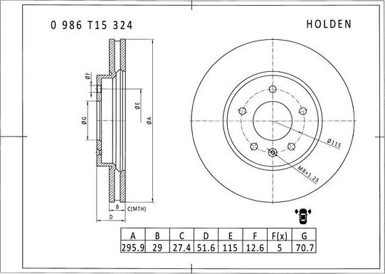 BOSCH 0 986 T15 324 - Тормозной диск autosila-amz.com