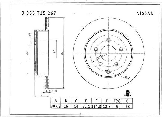 BOSCH 0 986 T15 267 - Тормозной диск autosila-amz.com