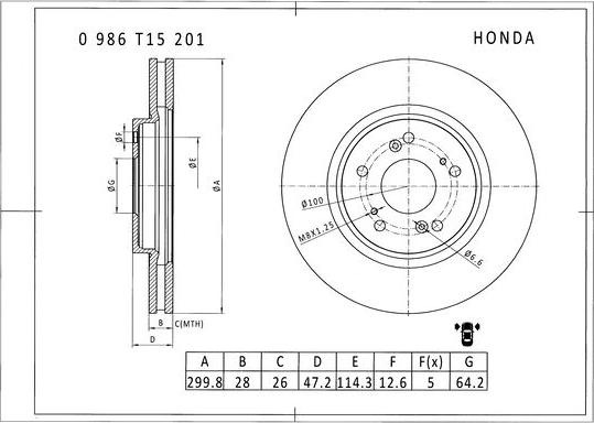 BOSCH 0 986 T15 201 - Тормозной диск autosila-amz.com