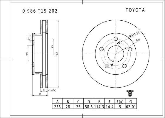 BOSCH 0 986 T15 202 - Тормозной диск autosila-amz.com