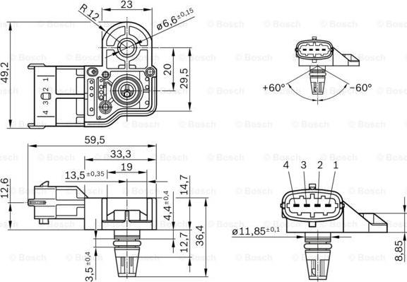 BOSCH 0 281 006 076 - Датчик абсолютного давления воздуха CHEVROLET Cruze OPEL Astra J BOSCH autosila-amz.com