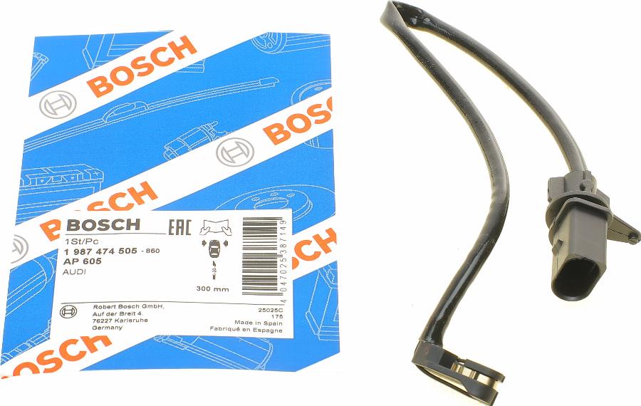 BOSCH 1 987 474 505 - Сигнализатор, износ тормозных колодок autosila-amz.com