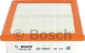 BOSCH F 026 400 502 - Воздушный фильтр, двигатель autosila-amz.com